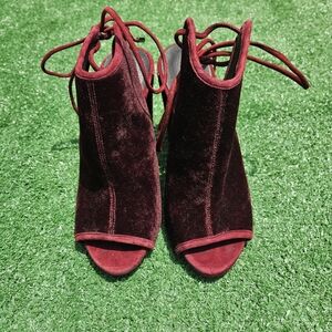 Kenneth Cole Women's Velvet Open Toe Lace Up Heels